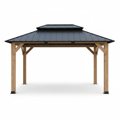 Wooden Gazebo Built for Year-Round Use, 12x16 Hardtop, Galvanized Steel Roof, Pre-Sanded Solid Wood Frame