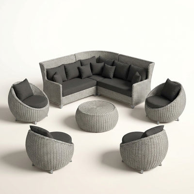 Aluminum Patio Furniture Set Built for All-Weather Use, 6-Piece Sectional, Water Repellent Cushions, Olefin Rope