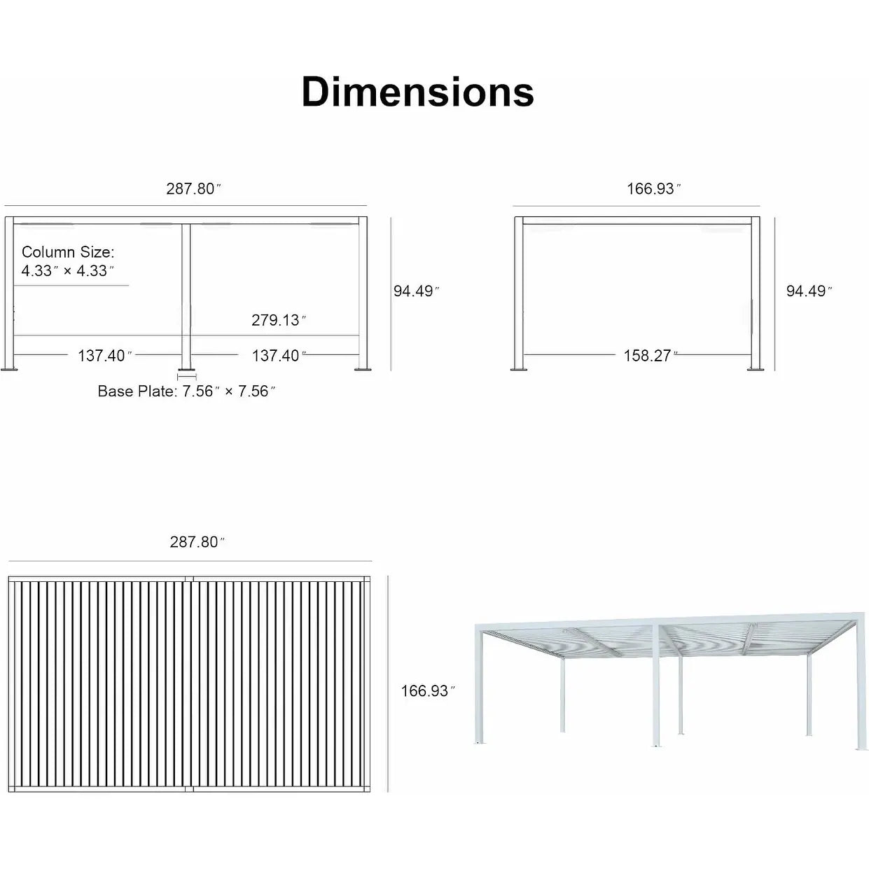 Louvered Pergola Modern White Pergola with Adjustable Roof for Deck Backyard Garden