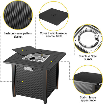 Propane Fire Pit 30 Inch Outdoor Gas Fire Pit | Steel Fire Table with Lid | Patio Fire Pit Table & Outdoor Fire Pir Propane for Deck, Garden & Backyard | Powerful Propane Outdoor Fire Pit 50,000 BTU