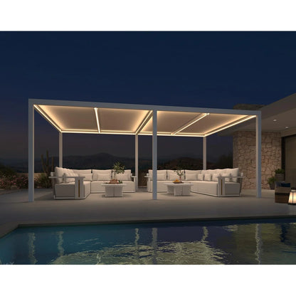 Louvered Pergola Modern White Pergola with Adjustable Roof for Deck Backyard Garden