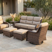 6 Pieces Outdoor Patio Furniture Set with Swivel Rocker Chairs and 6" Thick Cushions,Wicker Conversation Set with Sectional Sofa Coffee Table for Porch Deck Backyard Poolside — Studio Shot