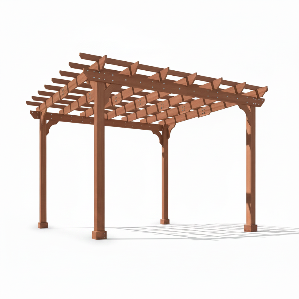 Cedar Wood Pergola Crafted for Natural Shade, 12x12 Ft Coverage, Waterproof Coating, Three-Tiered Design