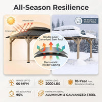 12' X 16' Wooden Gazebo,Patio Hardtop DIY Color Gazebo Wood | Permanent Pavilion with Galvanized Steel Double Metal Roof for Backyard, Deck(Windproof, Snow-Load Bearing, Rustproof)