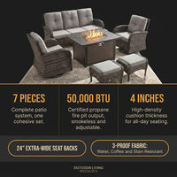 7 Piece Outdoor Patio Furniture Set, Patio Furniture Set with Fire Pit Table Rattan Wicker Patio Furniture Set, Brown Wicker & Beige Cushion — Results & Stats