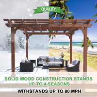 12 Ft. W X 12 Ft. D Cedar Wood Patio Pergola Shade Structure for Outdoor, Brown