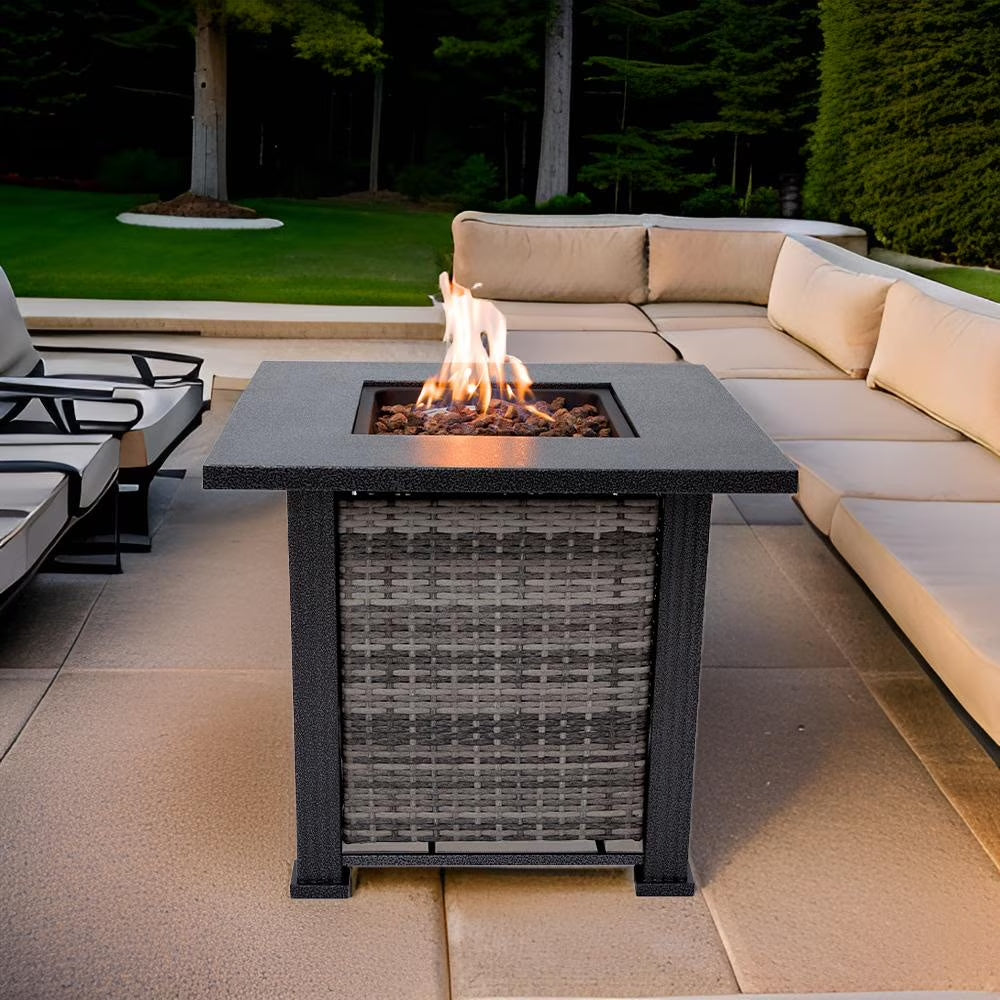 Adana 28” Outdoor Propane Fire Pit Table 50,000 Btus Outdoor Fire Pit Propane Metal Patio Fire Pit with Lava Rocks & Lid Durable Firepits for outside & CSA Certified Outdoor Fireplace