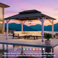 12' X 16' Wooden Gazebo,Patio Hardtop DIY Color Gazebo Wood | Permanent Pavilion with Galvanized Steel Double Metal Roof for Backyard, Deck(Windproof, Snow-Load Bearing, Rustproof)