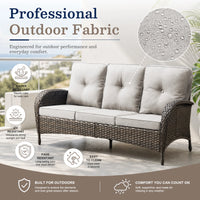 7 Piece Outdoor Patio Furniture Set, Patio Furniture Set with Fire Pit Table Rattan Wicker Patio Furniture Set, Brown Wicker & Beige Cushion
