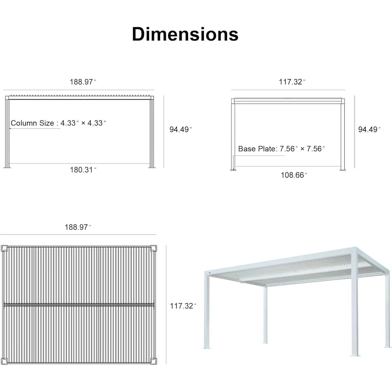 Louvered Pergola Modern White Pergola with Adjustable Roof for Deck Backyard Garden