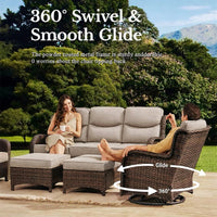 6 Pieces Outdoor Patio Furniture Set with Swivel Rocker Chairs and 6" Thick Cushions,Wicker Conversation Set with Sectional Sofa Coffee Table for Porch Deck Backyard Poolside