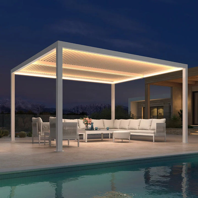 Louvered Pergola Modern White Pergola with Adjustable Roof for Deck Backyard Garden