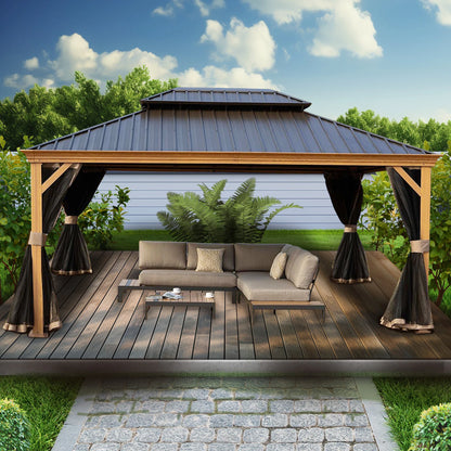 12-Ft X 20-Ft Gazebo Brown Gazebo with Hardtop Roof (Screen Included)