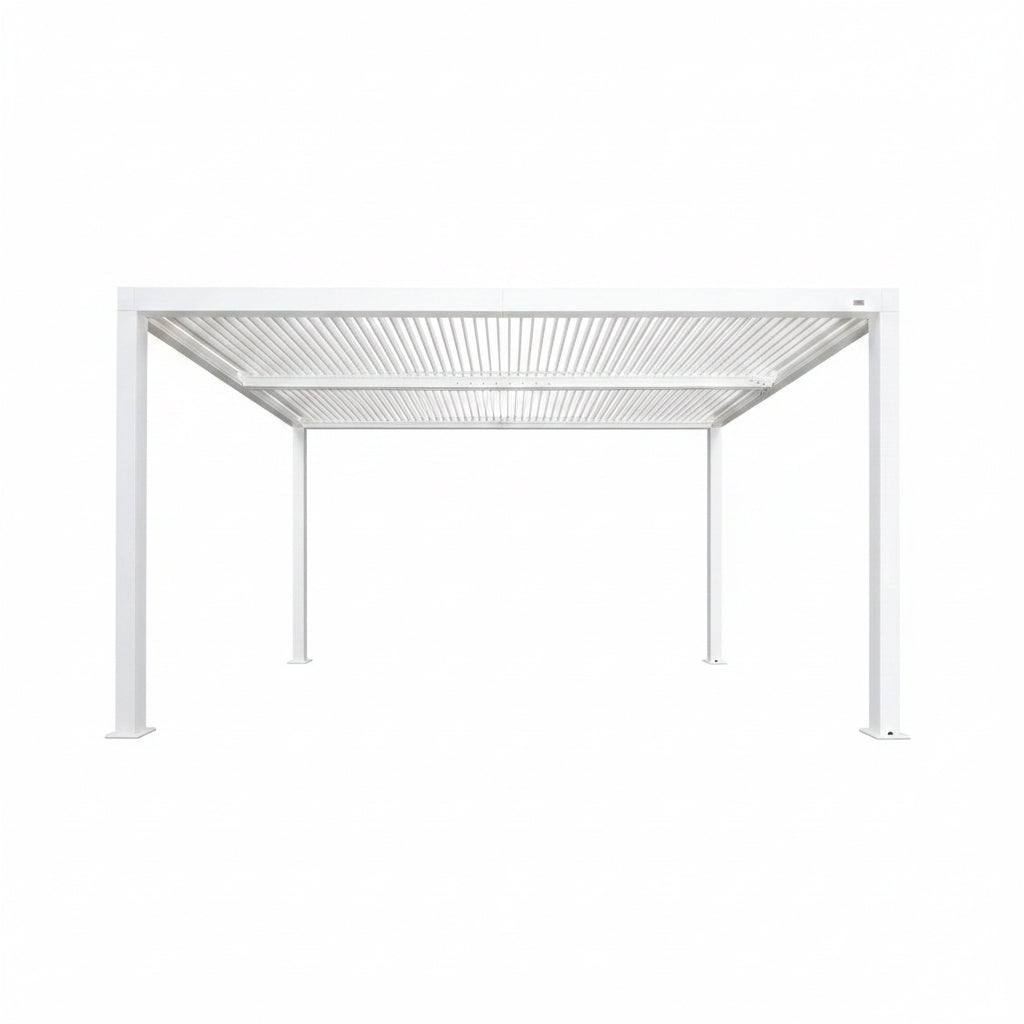 Louvered Pergola Modern White Pergola with Adjustable Roof for Deck Backyard Garden
