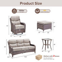 6 Pieces Outdoor Patio Furniture Set with Swivel Rocker Chairs and 6" Thick Cushions,Wicker Conversation Set with Sectional Sofa Coffee Table for Porch Deck Backyard Poolside