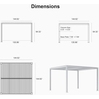 Louvered Pergola Modern White Pergola with Adjustable Roof for Deck Backyard Garden