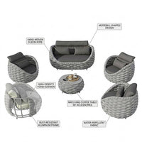 6-Piece Aluminum Patio Furniture Set,Polyester Light Grey W/Table | Olefin Rope Modern Outdoor Conversation Set Sectional Sofa with Water Repellent Thick Cushions for Balcony, Garden — How It Works
