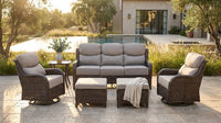 6 Pieces Outdoor Patio Furniture Set with Swivel Rocker Chairs and 6" Thick Cushions,Wicker Conversation Set with Sectional Sofa Coffee Table for Porch Deck Backyard Poolside — Lifestyle