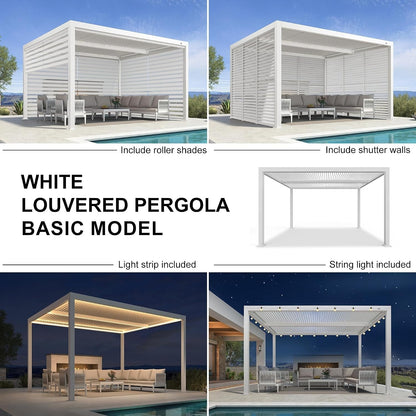 Louvered Pergola Modern White Pergola with Adjustable Roof for Deck Backyard Garden