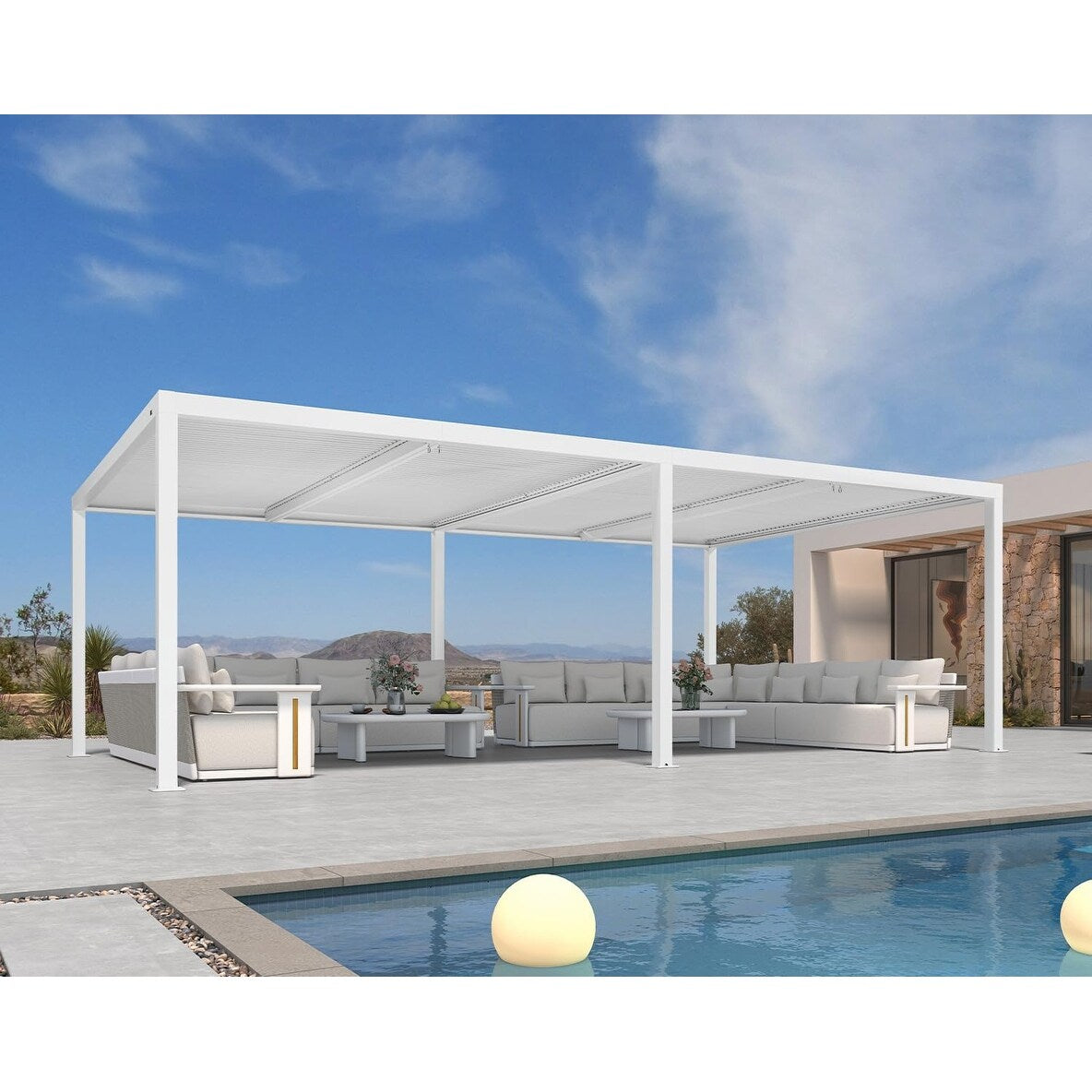 Louvered Pergola Modern White Pergola with Adjustable Roof for Deck Backyard Garden