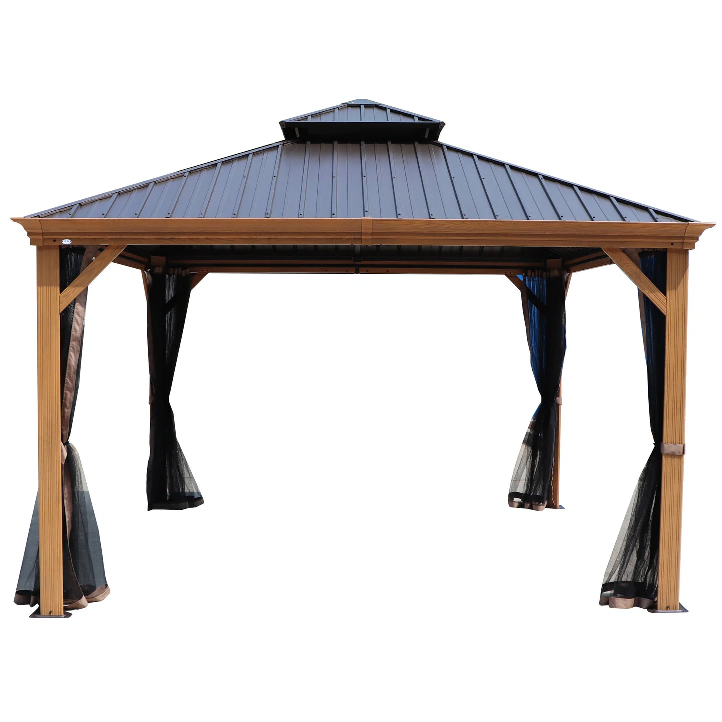 12-Ft X 20-Ft Gazebo Brown Gazebo with Hardtop Roof (Screen Included)