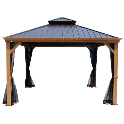 12-Ft X 20-Ft Gazebo Brown Gazebo with Hardtop Roof (Screen Included)