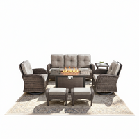 Outdoor Patio Furniture Set Built for Entertaining, Fire Pit Table, Rattan Wicker, Weather-Resistant
