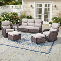 6 Pieces Outdoor Patio Furniture Set with Swivel Rocker Chairs and 6" Thick Cushions,Wicker Conversation Set with Sectional Sofa Coffee Table for Porch Deck Backyard Poolside