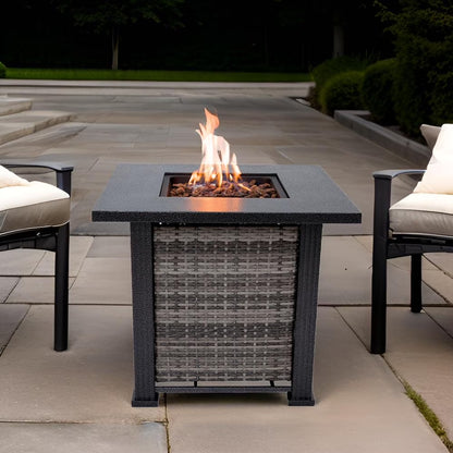 Adana 28” Outdoor Propane Fire Pit Table 50,000 Btus Outdoor Fire Pit Propane Metal Patio Fire Pit with Lava Rocks & Lid Durable Firepits for outside & CSA Certified Outdoor Fireplace