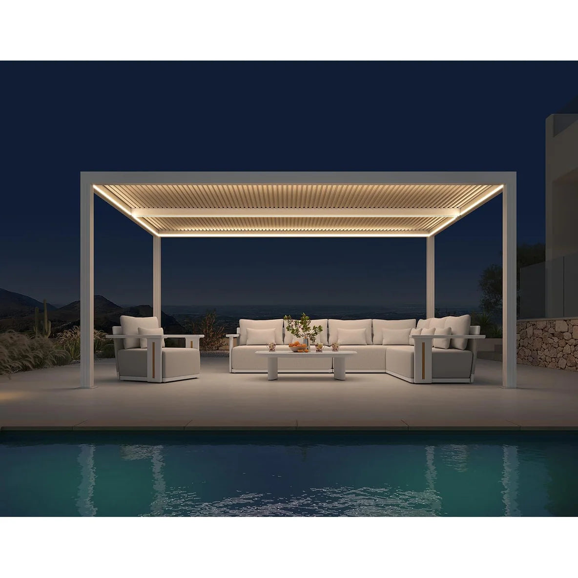 Louvered Pergola Modern White Pergola with Adjustable Roof for Deck Backyard Garden