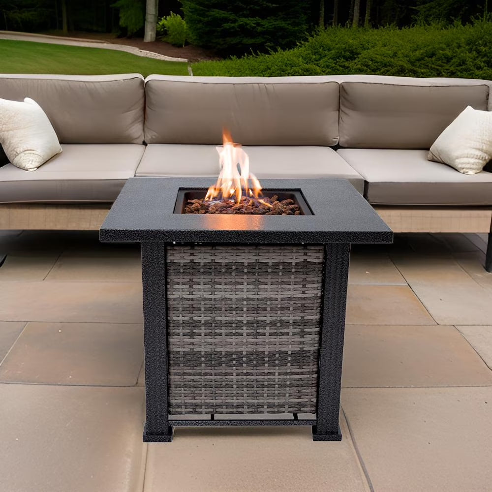 Adana 28” Outdoor Propane Fire Pit Table 50,000 Btus Outdoor Fire Pit Propane Metal Patio Fire Pit with Lava Rocks & Lid Durable Firepits for outside & CSA Certified Outdoor Fireplace