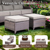6 Pieces Outdoor Patio Furniture Set with Swivel Rocker Chairs and 6" Thick Cushions,Wicker Conversation Set with Sectional Sofa Coffee Table for Porch Deck Backyard Poolside