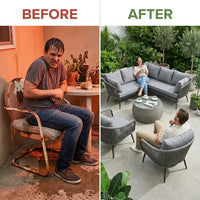 Aluminum Patio Furniture Set Built for All-Weather Use, 6-Piece Sectional, Water Repellent Cushions, Olefin Rope — Before & After