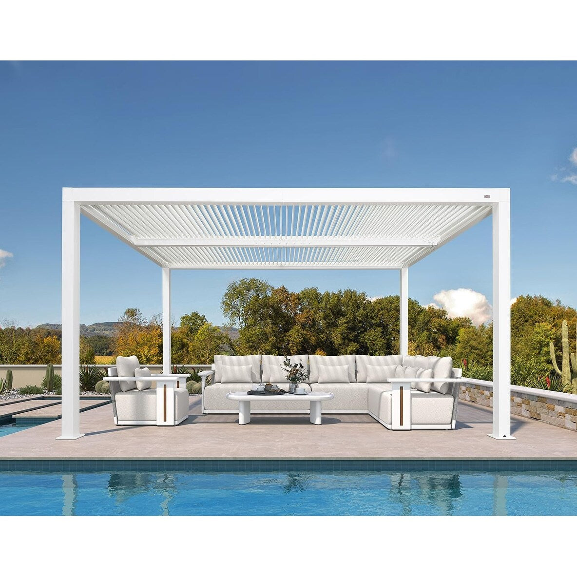 Louvered Pergola Modern White Pergola with Adjustable Roof for Deck Backyard Garden