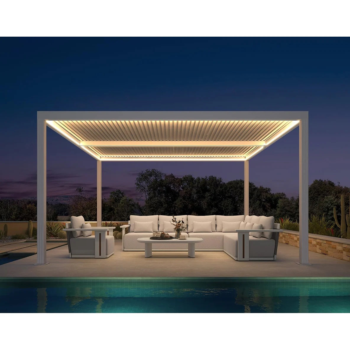 Louvered Pergola Modern White Pergola with Adjustable Roof for Deck Backyard Garden