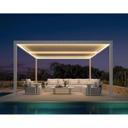 Louvered Pergola Modern White Pergola with Adjustable Roof for Deck Backyard Garden