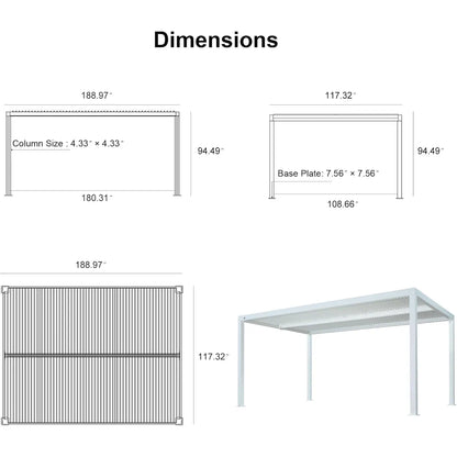 Louvered Pergola Modern White Pergola with Adjustable Roof for Deck Backyard Garden