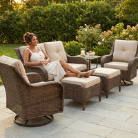 6 Pieces Outdoor Patio Furniture Set with Swivel Rocker Chairs and 6" Thick Cushions,Wicker Conversation Set with Sectional Sofa Coffee Table for Porch Deck Backyard Poolside — Lifestyle