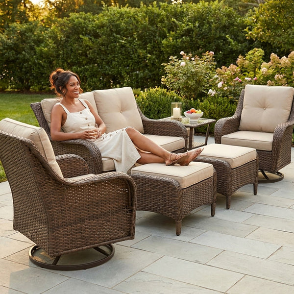 Outdoor Patio Furniture Set Built for All-Weather Use, Swivel Rocker Chairs, Sectional Sofa, Coffee Table