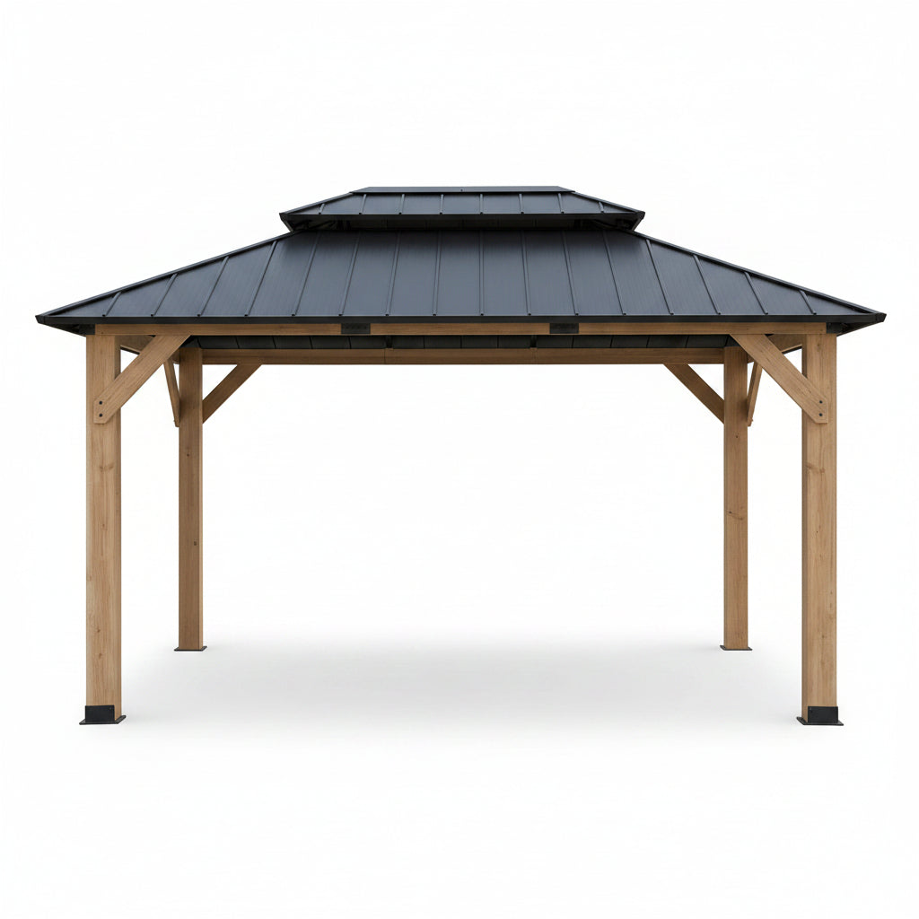 Wooden Gazebo Built for Year-Round Use, 12x16 Hardtop, Galvanized Steel Roof, Pre-Sanded Solid Wood Frame