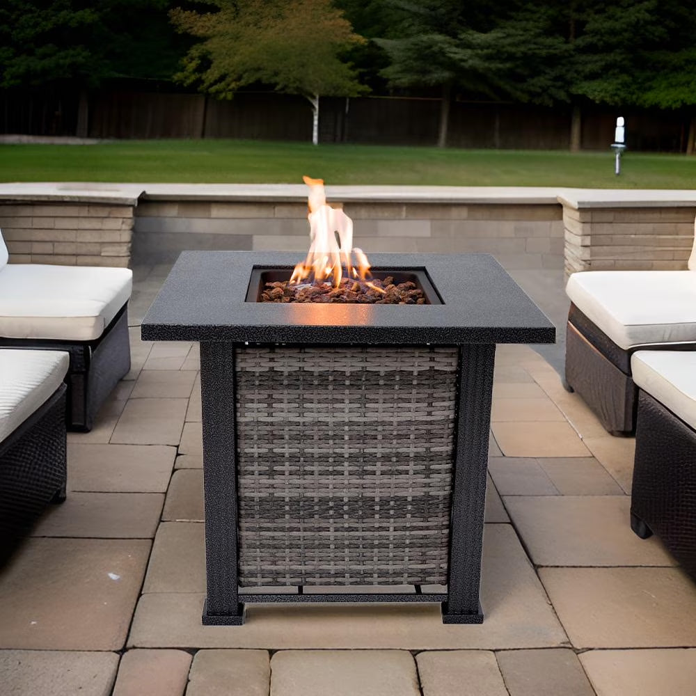 Adana 28” Outdoor Propane Fire Pit Table 50,000 Btus Outdoor Fire Pit Propane Metal Patio Fire Pit with Lava Rocks & Lid Durable Firepits for outside & CSA Certified Outdoor Fireplace