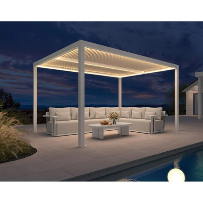 Louvered Pergola Modern White Pergola with Adjustable Roof for Deck Backyard Garden
