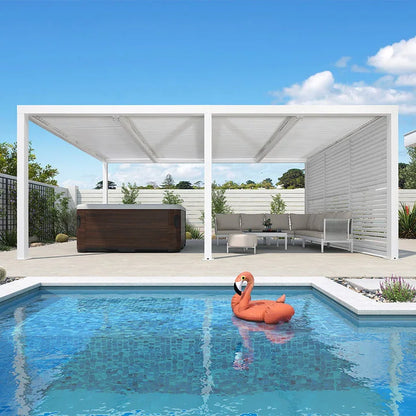 Louvered Pergola Modern White Pergola with Adjustable Roof for Deck Backyard Garden