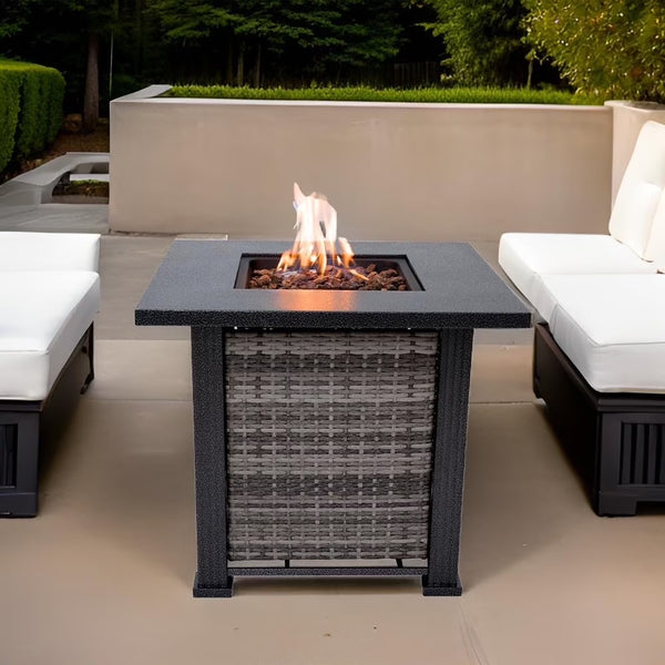 Adana 28” Outdoor Propane Fire Pit Table 50,000 Btus Outdoor Fire Pit Propane Metal Patio Fire Pit with Lava Rocks & Lid Durable Firepits for outside & CSA Certified Outdoor Fireplace