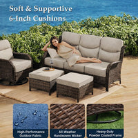 6 Pieces Outdoor Patio Furniture Set with Swivel Rocker Chairs and 6" Thick Cushions,Wicker Conversation Set with Sectional Sofa Coffee Table for Porch Deck Backyard Poolside