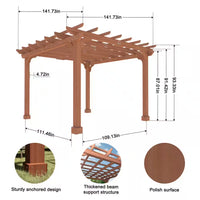 12 Ft. W X 12 Ft. D Cedar Wood Patio Pergola Shade Structure for Outdoor, Brown