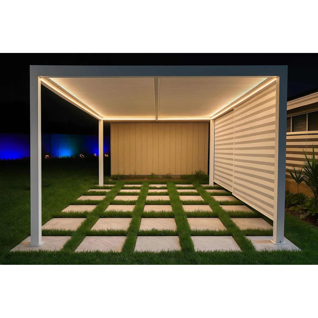 Louvered Pergola Modern White Pergola with Adjustable Roof for Deck Backyard Garden