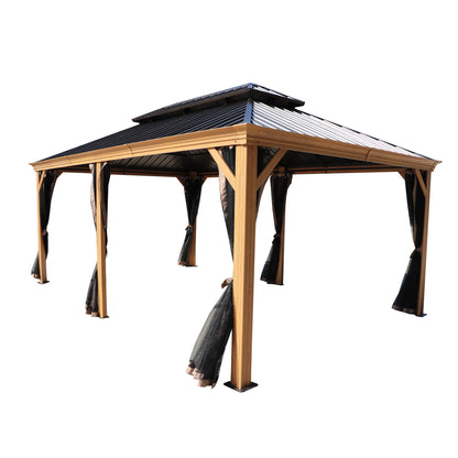 12-Ft X 20-Ft Gazebo Brown Gazebo with Hardtop Roof (Screen Included)