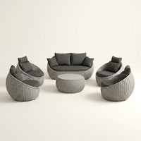 6-Piece Aluminum Patio Furniture Set,Polyester Light Grey W/Table | Olefin Rope Modern Outdoor Conversation Set Sectional Sofa with Water Repellent Thick Cushions for Balcony, Garden — Studio Shot