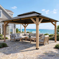 12' X 16' Wooden Gazebo,Patio Hardtop DIY Color Gazebo Wood | Permanent Pavilion with Galvanized Steel Double Metal Roof for Backyard, Deck(Windproof, Snow-Load Bearing, Rustproof)